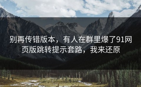 别再传错版本，有人在群里爆了91网页版跳转提示套路，我来还原