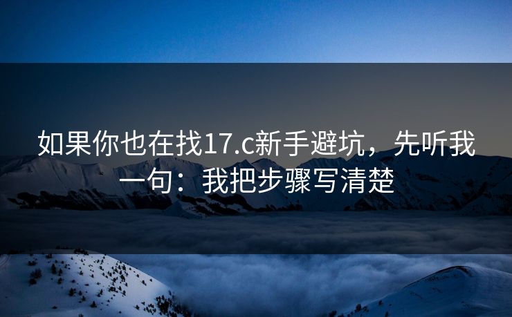 如果你也在找17.c新手避坑，先听我一句：我把步骤写清楚