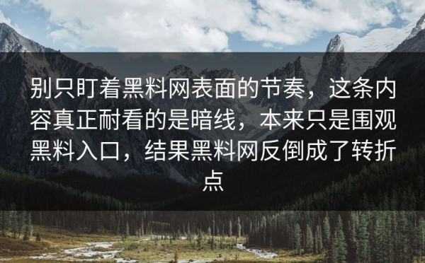 别只盯着黑料网表面的节奏，这条内容真正耐看的是暗线，本来只是围观黑料入口，结果黑料网反倒成了转折点