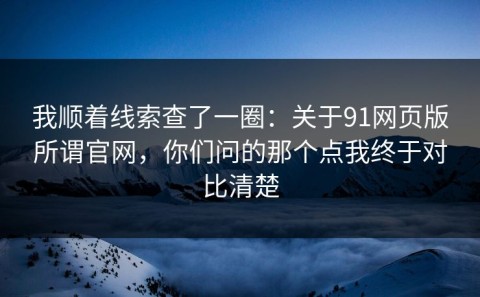 我顺着线索查了一圈：关于91网页版所谓官网，你们问的那个点我终于对比清楚