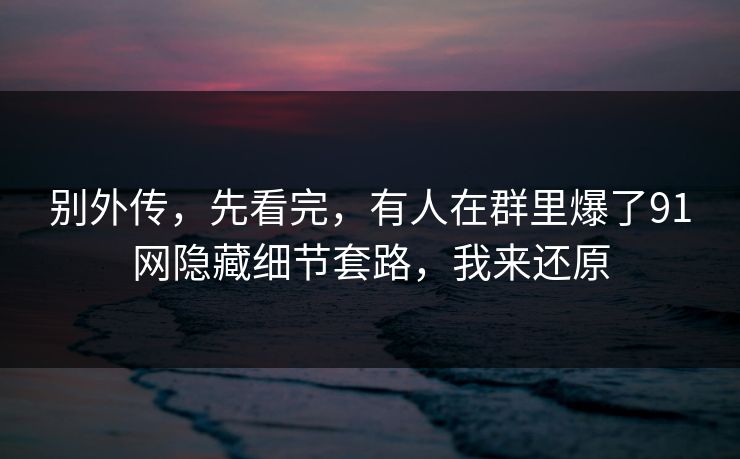 别外传，先看完，有人在群里爆了91网隐藏细节套路，我来还原