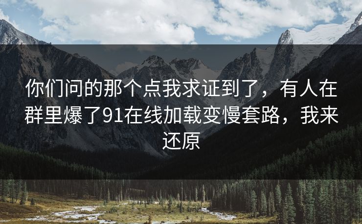 你们问的那个点我求证到了，有人在群里爆了91在线加载变慢套路，我来还原