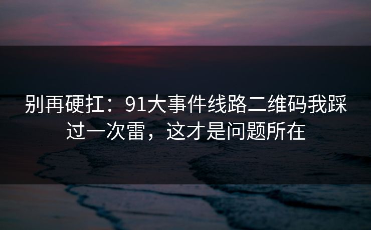 别再硬扛：91大事件线路二维码我踩过一次雷，这才是问题所在